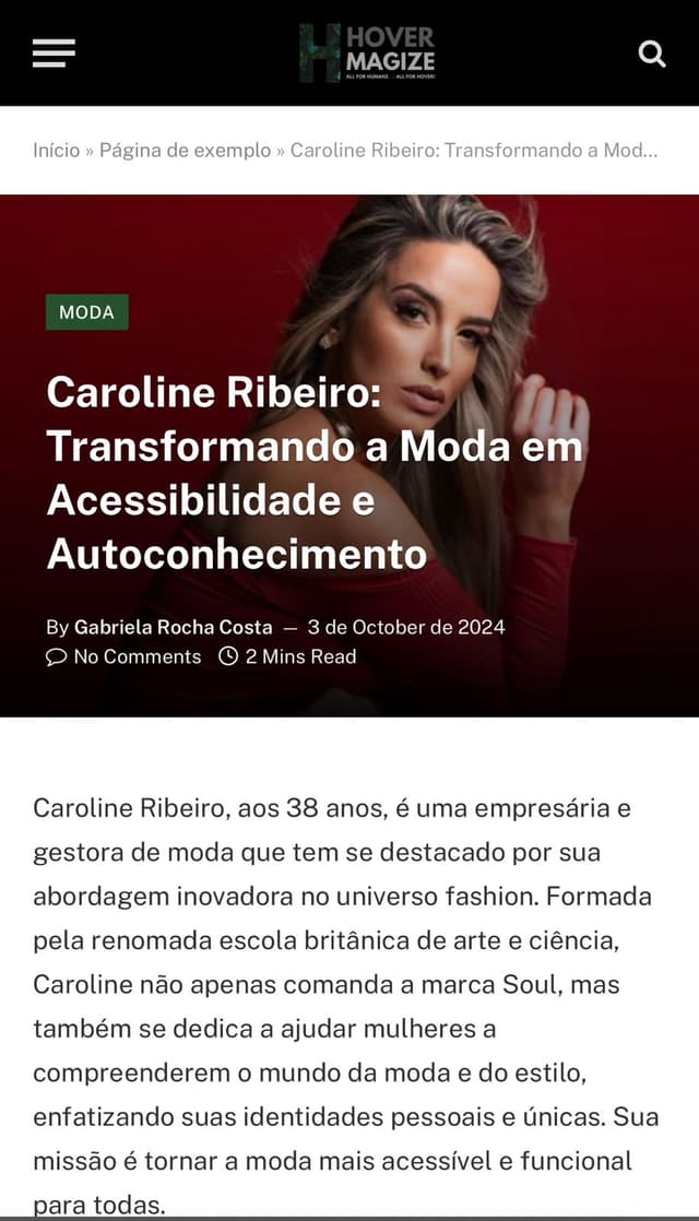 Matéria de jornal virtual sobre a Caroline Ribeiro