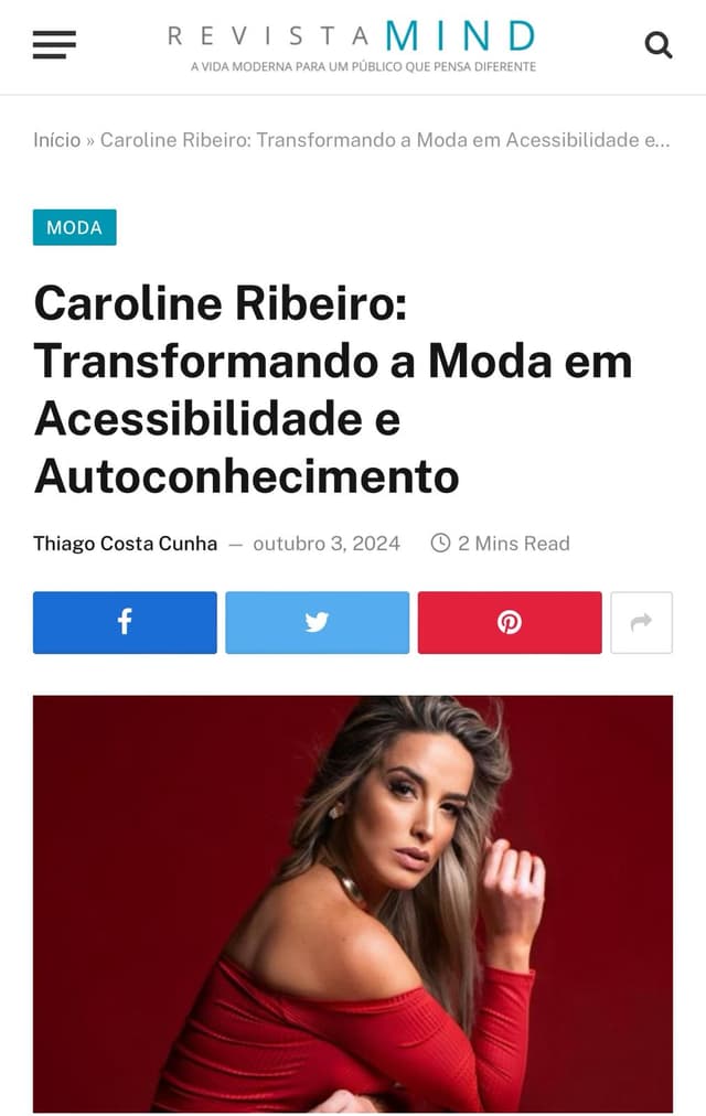 Matéria de jornal virtual sobre a Caroline Ribeiro