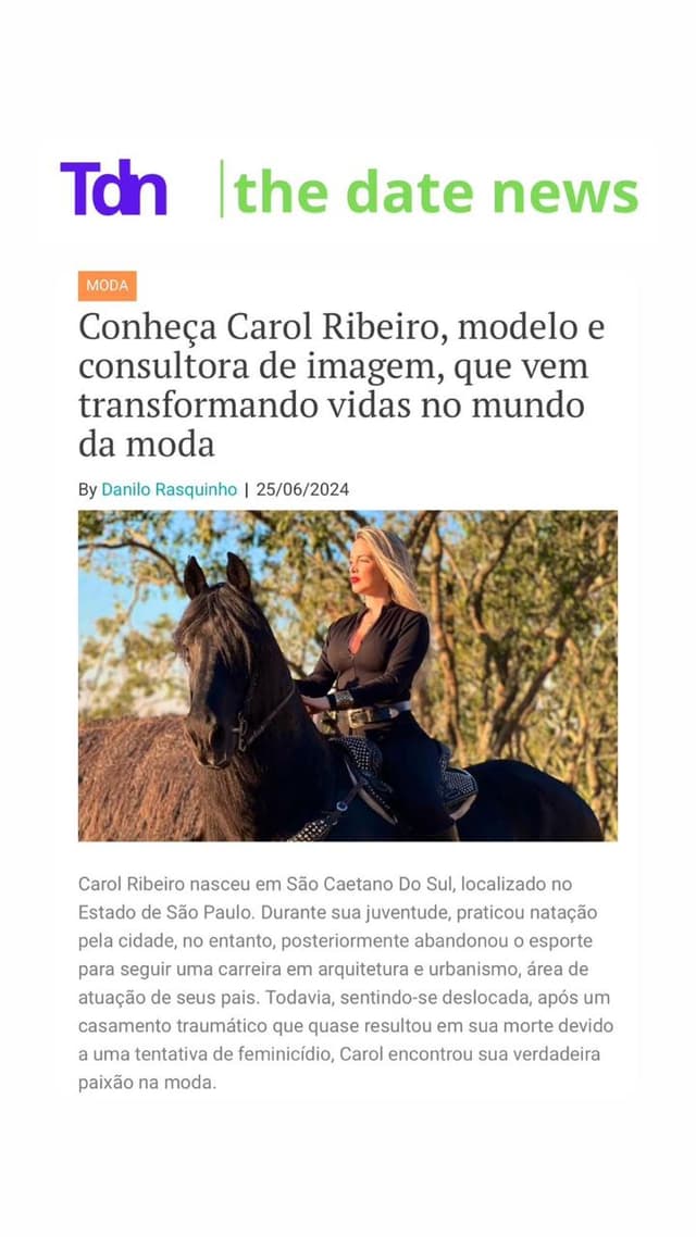 Matéria de jornal virtual sobre a Caroline Ribeiro