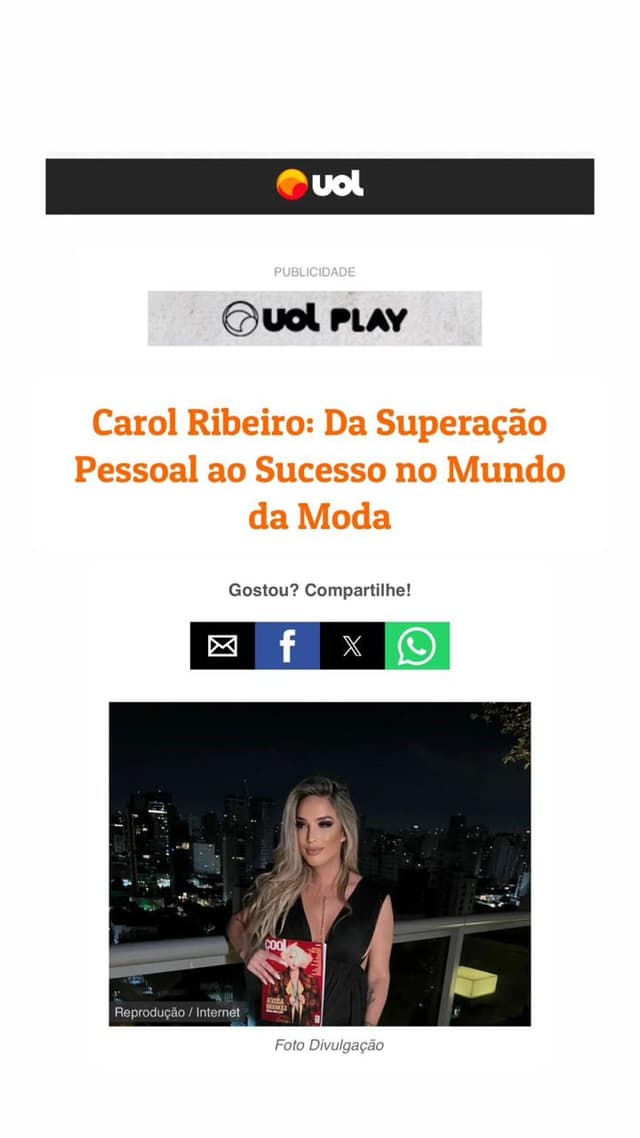 Matéria de jornal virtual sobre a Caroline Ribeiro
