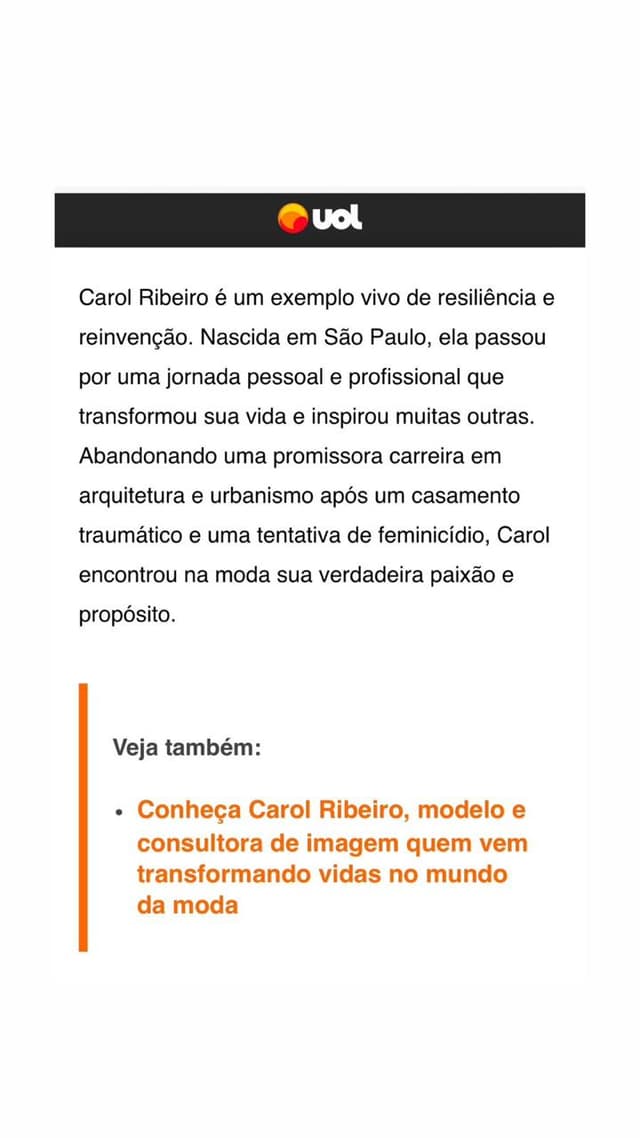 Matéria de jornal virtual sobre a Caroline Ribeiro